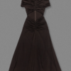 Draped Brown Mesh Cut Out A Line Maxi Dress 5