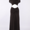 Draped Brown Mesh Cut Out A Line Maxi Dress 5