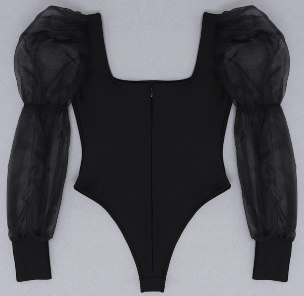 Long Sleeve Mesh Bodysuit Black