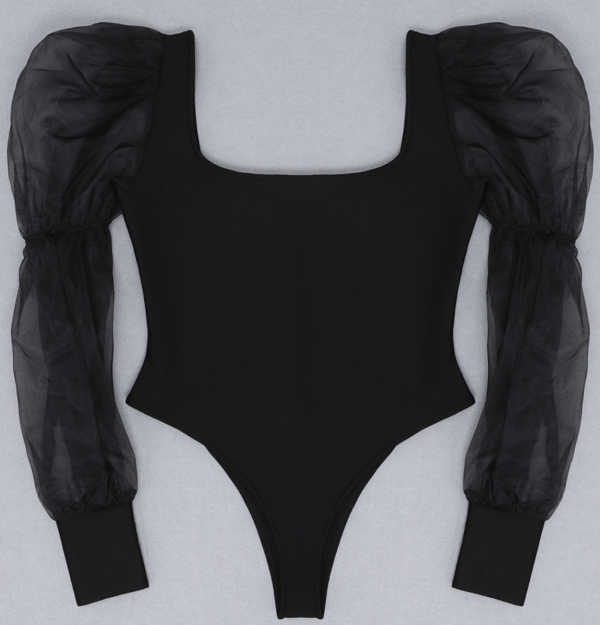 Long Sleeve Mesh Bodysuit Black