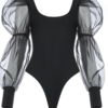 Long Sleeve Mesh Bodysuit Black