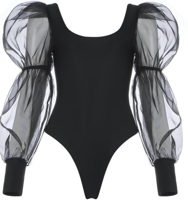 Long Sleeve Mesh Bodysuit Black