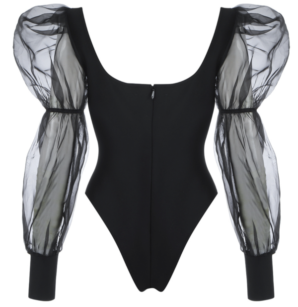 Long Sleeve Mesh Bodysuit Black