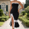 Strapless Black White Midi Dress