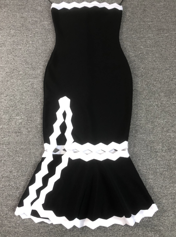 Strapless Black White Midi Dress