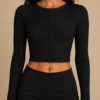 Black Long Sleeve Chevron Crop Top