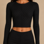 Black Long Sleeve Chevron Crop Top
