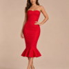Red Strapless Mermaid Midi Dress for Women