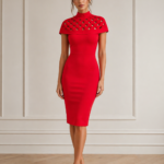 Red High Neck Cutout Bodycon Midi Dress
