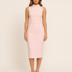 Pink Bandage Dress With High Neck