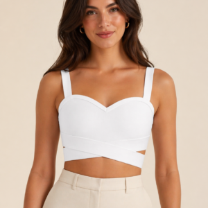 White Sweetheart Neck Wrap Crop Top for Women