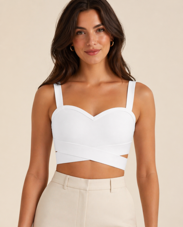 White Sweetheart Neck Wrap Crop Top for Women