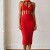 Red Halter Cut-Out Bodycon Midi Dress