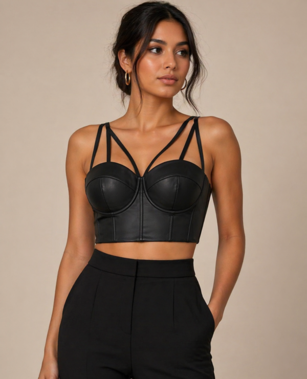 Black Multi-Strap Bustier Crop Top