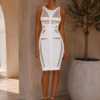 White Mesh Panel Sleeveless Bodycon - Small